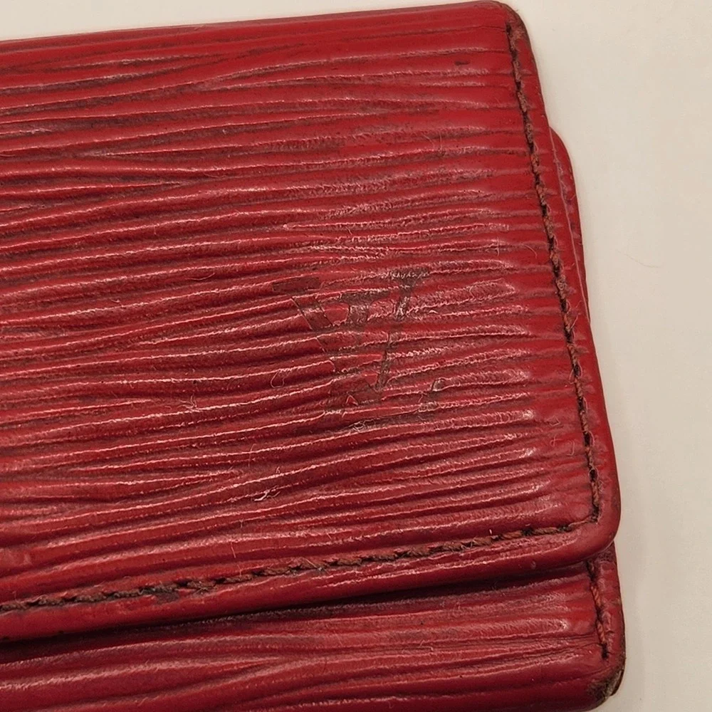 Louis Vuitton 4 Hook Key Holder Designer Wallet Red Epi Leather Trifold Case LV